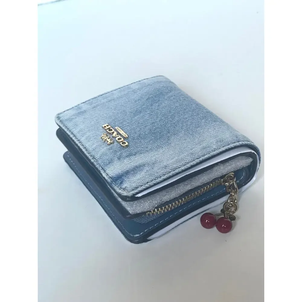Coach Snap Wallet CEC35 Loved Denim Light Indigo Cherry Charm